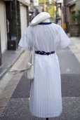 画像3: "Elmorze" ネイビー×白  斜めストライプ柄  半袖 レトロワンピース ノーカラー  [20020]