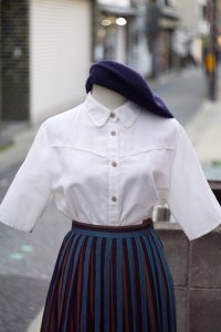 ”senevowars” アイボリー 半袖 ブラウス レギュラーカラー 刺繍 レース [20015]