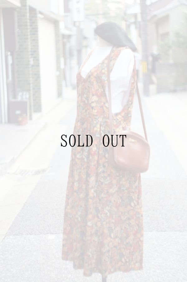 画像1: "PAM'S CLOSET" US製 コットン オレンジ系 花柄 ジャンパースカート[20024]