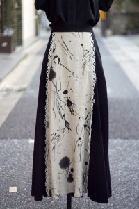 "Rose-Dirndl" EU 無地 バイカラー 黒×ベージュ コットン リネン混 フレア リネンスカート  w71cm[20026]
