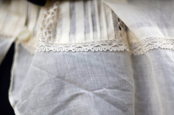 画像8: Hokin Blouses” 無地 コットン アイボリー  フレンチスリーブ ブラウス ラウンドネック リボン レース ペプラム[20031]