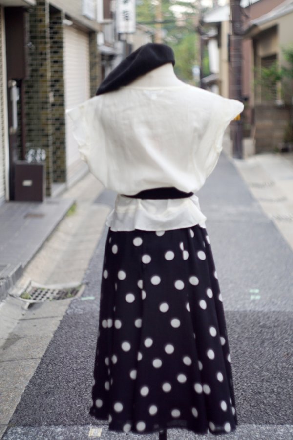 画像6: ドット柄 黒×白 スカート フレア w58cm[20032]