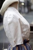 画像5: "蒼い妖精" 無地 白 半袖 ブラウス レギュラーカラー カッティングレース パフスリーブ  [20033]