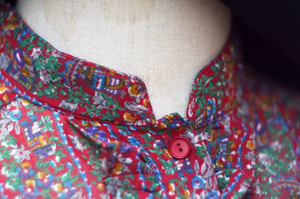 画像3: "Lurical" レッド系 花柄 半袖  ブラウス スタンドカラー フリル [20035]