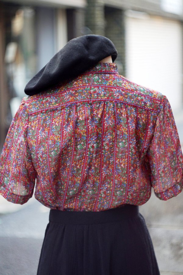 画像6: "Lurical" レッド系 花柄 半袖  ブラウス スタンドカラー フリル [20035]