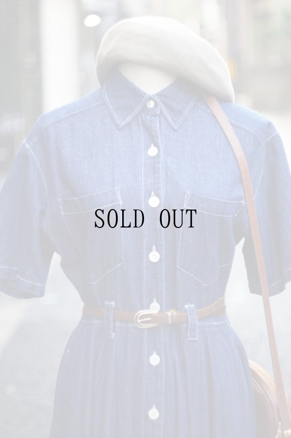 画像6: "5th.st." コットン デニム 半袖 レトロワンピース レギュラーカラー ストレッチ 胸ポケット[20038]