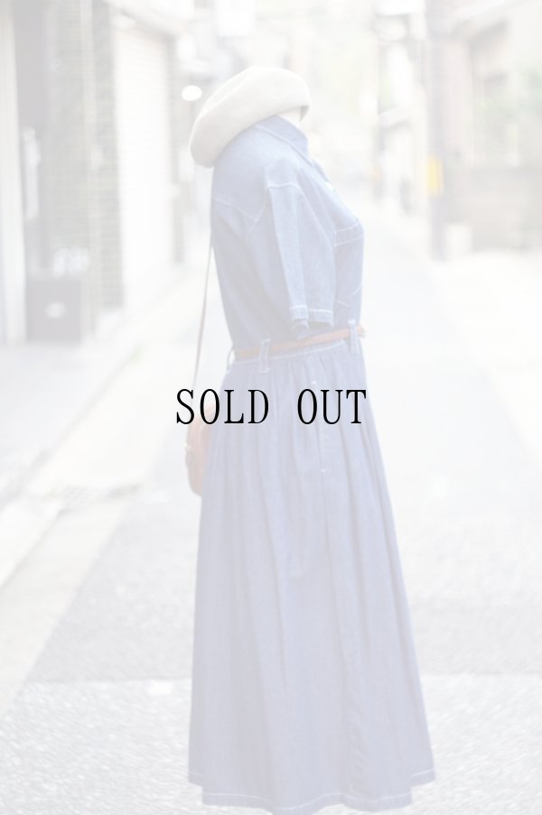 画像3: "5th.st." コットン デニム 半袖 レトロワンピース レギュラーカラー ストレッチ 胸ポケット[20038]