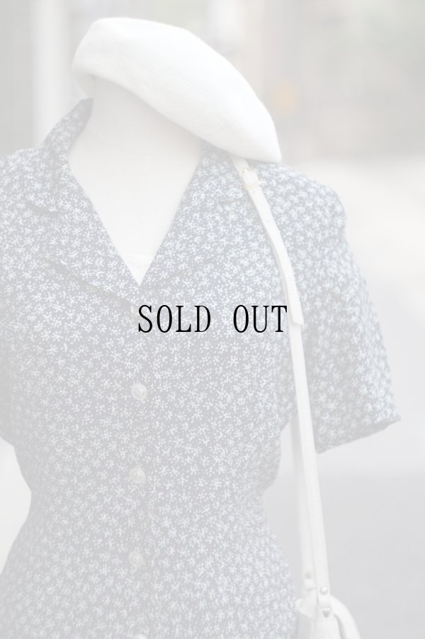 画像4: "Leslie Fay" US ネイビー系 花柄 半袖 レトロワンピース オープンカラー[20037]