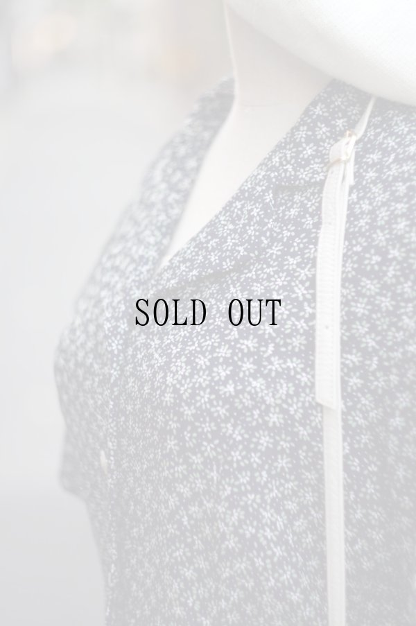 画像7: "Leslie Fay" US ネイビー系 花柄 半袖 レトロワンピース オープンカラー[20037]