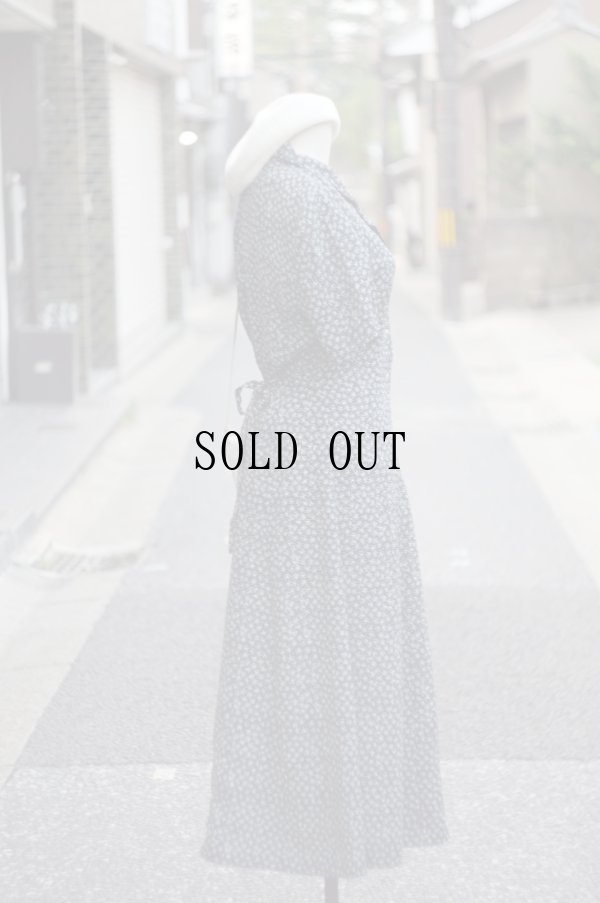 画像3: "Leslie Fay" US ネイビー系 花柄 半袖 レトロワンピース オープンカラー[20037]