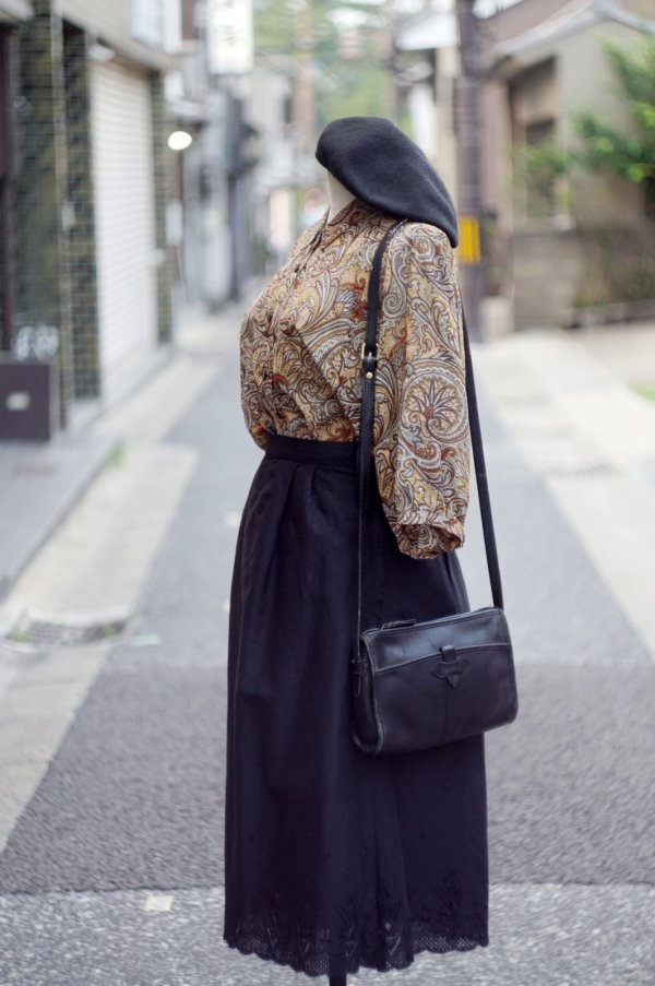 画像6: ブラック スカート セミフレア スカラップ カッティングレース  w71cm[20040]