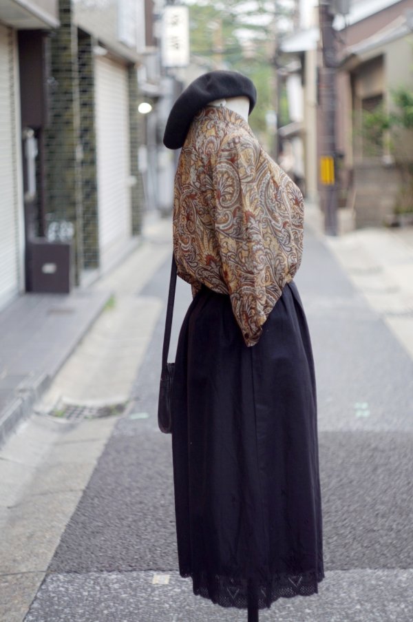 画像7: ブラック スカート セミフレア スカラップ カッティングレース  w71cm[20040]