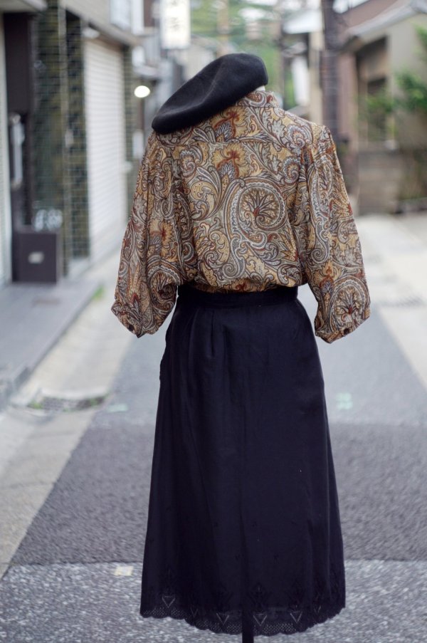 画像8: ブラック スカート セミフレア スカラップ カッティングレース  w71cm[20040]