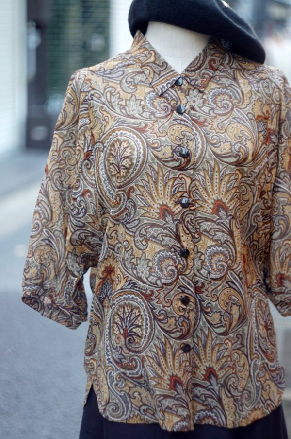 画像8: "AVANTIQUE" コットン ブラウン系 ペイズリー柄 七分袖  ブラウス レギュラーカラー [20039]