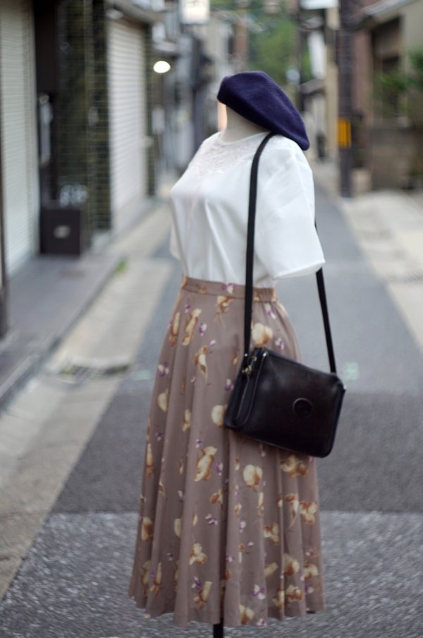 画像5: ブラウン系 花柄 スカート フレア w65cm[20041]