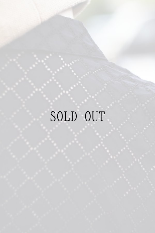 画像9: コットン 黒 半袖 ブラウス レギュラーカラー カッティングレース [20042]