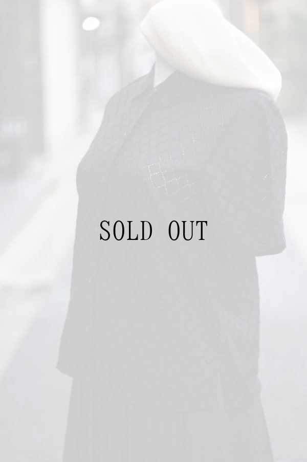 画像10: コットン 黒 半袖 ブラウス レギュラーカラー カッティングレース [20042]