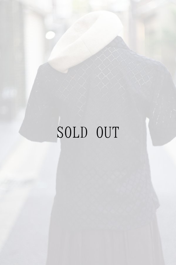 画像11: コットン 黒 半袖 ブラウス レギュラーカラー カッティングレース [20042]