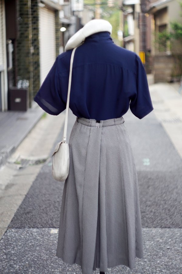 画像10: "PRIMARY" ネイビー 半袖 ブラウス ボウタイカラー 比翼[20044]