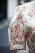 画像8: ”J.PRESS”  花柄 ピンク系 半袖 レトロワンピース ラウンドネック パフスリーブ ギャザー 後ろボタン[20048]
