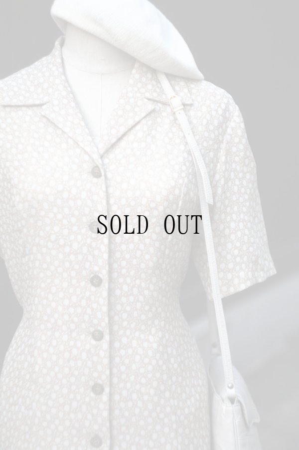 画像6: "Rosabonhenr"  ベージュ系 花柄 半袖 レトロワンピース オープンカラー[20049]