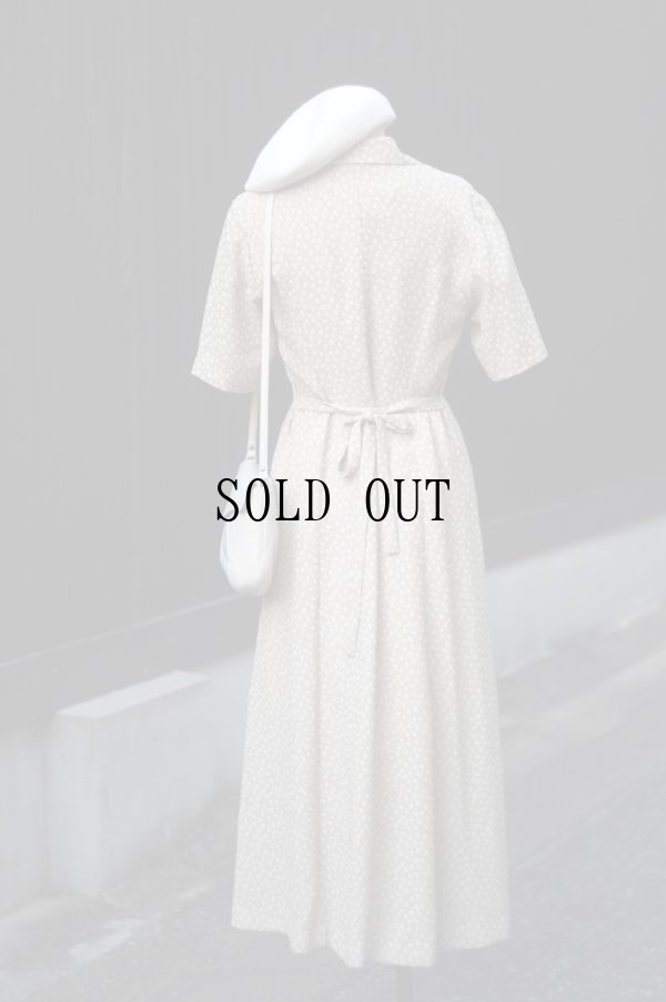 画像4: "Rosabonhenr"  ベージュ系 花柄 半袖 レトロワンピース オープンカラー[20049]