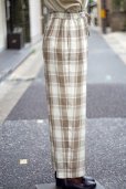 画像2: チェック柄 白×ベージュ パンツ ウエストゴム  /w60?cm [20057] (2)