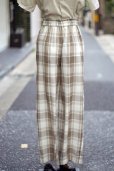 画像3: チェック柄 白×ベージュ パンツ ウエストゴム  /w60?cm [20057]