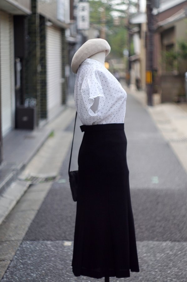 画像9: "ellesaison" 白×黒  ドット柄 半袖  ブラウス オープンカラー  [20059]