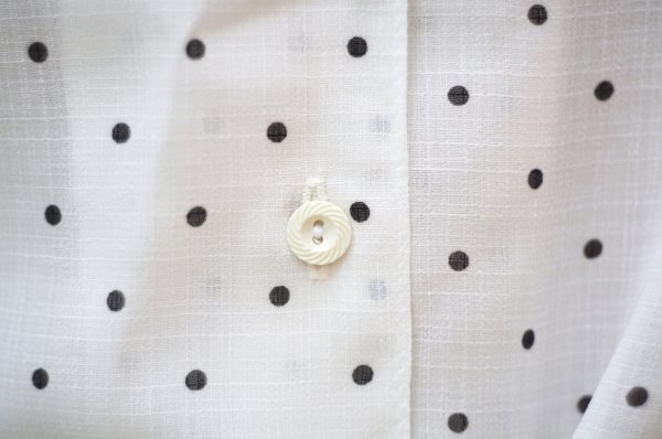 画像7: "ellesaison" 白×黒  ドット柄 半袖  ブラウス オープンカラー  [20059]