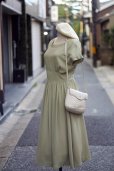 画像1: "LUIEZ" 無地 ライトグリーン フレンチスリーブ レトロワンピース ラウンドネック 刺繍[20068] (1)