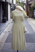 画像2: "LUIEZ" 無地 ライトグリーン フレンチスリーブ レトロワンピース ラウンドネック 刺繍[20068] (2)