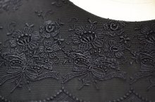 他の写真1: 無地 黒 半袖 レトロワンピース ノーカラー レース 刺繍 プリーツ[20067]