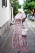 画像1: ”Excellent Wish”  リバティ 花柄 ピンク系 コットン 半袖 レトロワンピース ラウンドネック フレンチスリーブ ギャザー 腰リボン[20117] (1)