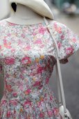 画像5: ”Excellent Wish”  リバティ 花柄 ピンク系 コットン 半袖 レトロワンピース ラウンドネック フレンチスリーブ ギャザー 腰リボン[20117]