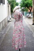 画像3: ”Excellent Wish”  リバティ 花柄 ピンク系 コットン 半袖 レトロワンピース ラウンドネック フレンチスリーブ ギャザー 腰リボン[20117]