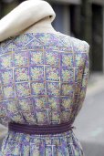 画像7: "joynana" パープル系 花柄 七分袖 レトロワンピース スクエアネック ウエストゴム [20131]