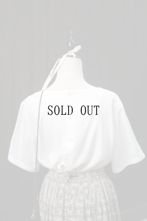 画像4: "opec" 無地 白 半袖 ブラウス ラウンドネック カッティングレース  後ろボタン[20123]