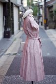 画像3: "Mademoiselle NON NON" 無地 ピンク系 コットン リネン 半袖 レトロワンピース レギュラーカラー 腰リボン くるみボタン[20120]