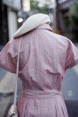 画像9: "Mademoiselle NON NON" 無地 ピンク系 コットン リネン 半袖 レトロワンピース レギュラーカラー 腰リボン くるみボタン[20120]