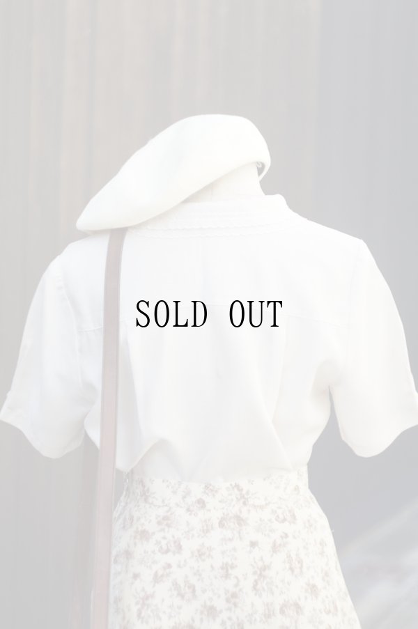 画像6: "SCHONMORE" 無地 ベージュ 半袖 ブラウス レギュラーカラー 二重襟 [20124]