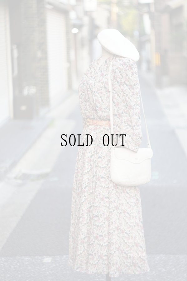 画像1: "Sa-sarone" ピンク系 花柄 七分袖 レトロワンピース カシュクール [20129]