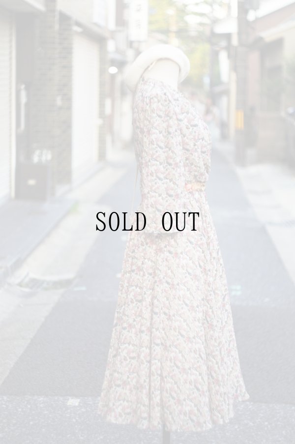 画像3: "Sa-sarone" ピンク系 花柄 七分袖 レトロワンピース カシュクール [20129]