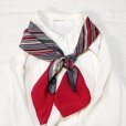 画像7: "Yves Saint Laurent イヴサンローラン" 赤系 ストライプ柄 シルク スカーフ 78cm×78cm[20083]