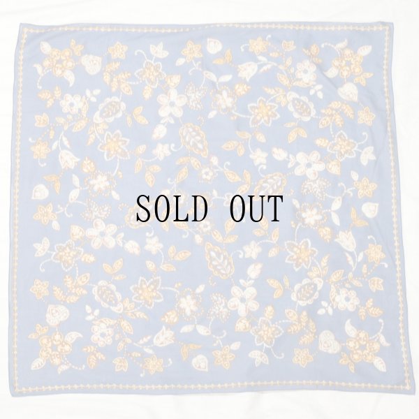 画像1: "レリアン" ブルー系 エスニック花柄 コットン スカーフ 86cm×86cm[20082]