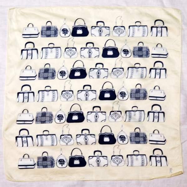 画像1: ライトイエロー系 ボストンバッグ柄 シルク スカーフ 55cm×55cm[20092]