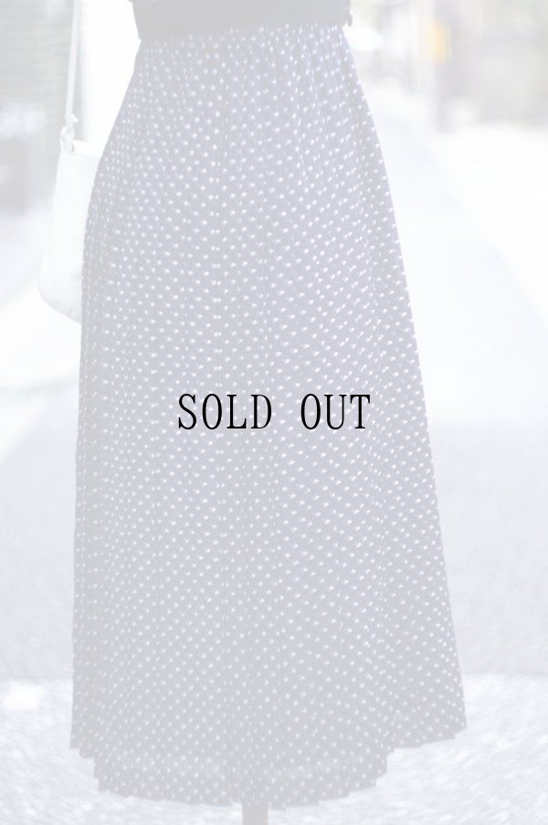 画像11: ”ONWARD”  小花柄 濃ネイビー系 半袖 レトロワンピース ラウンドネック プリーツ ウエストゴム[20116]