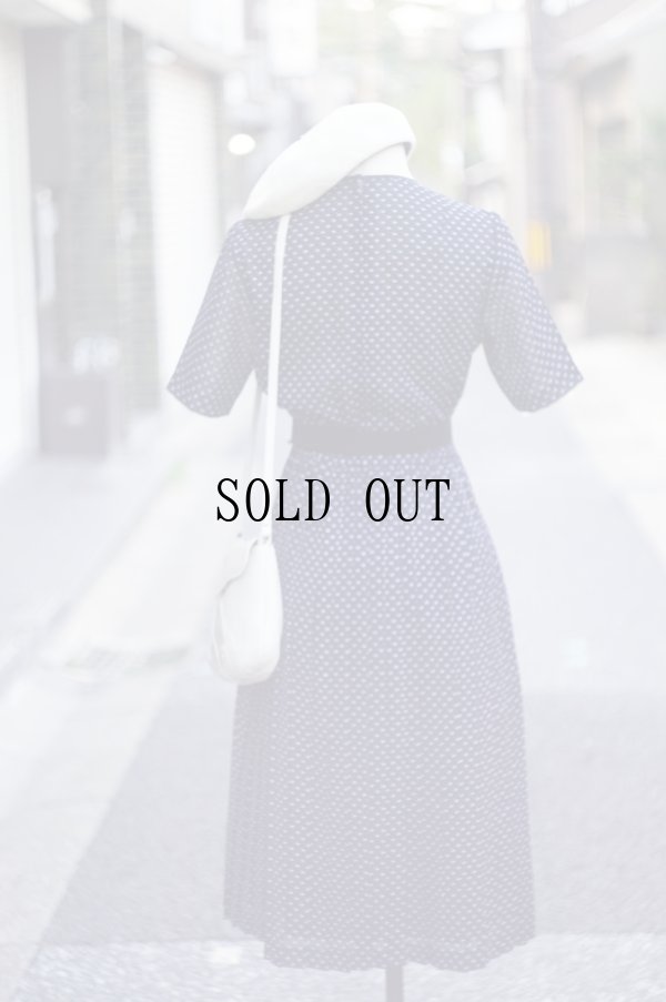 画像3: ”ONWARD”  小花柄 濃ネイビー系 半袖 レトロワンピース ラウンドネック プリーツ ウエストゴム[20116]