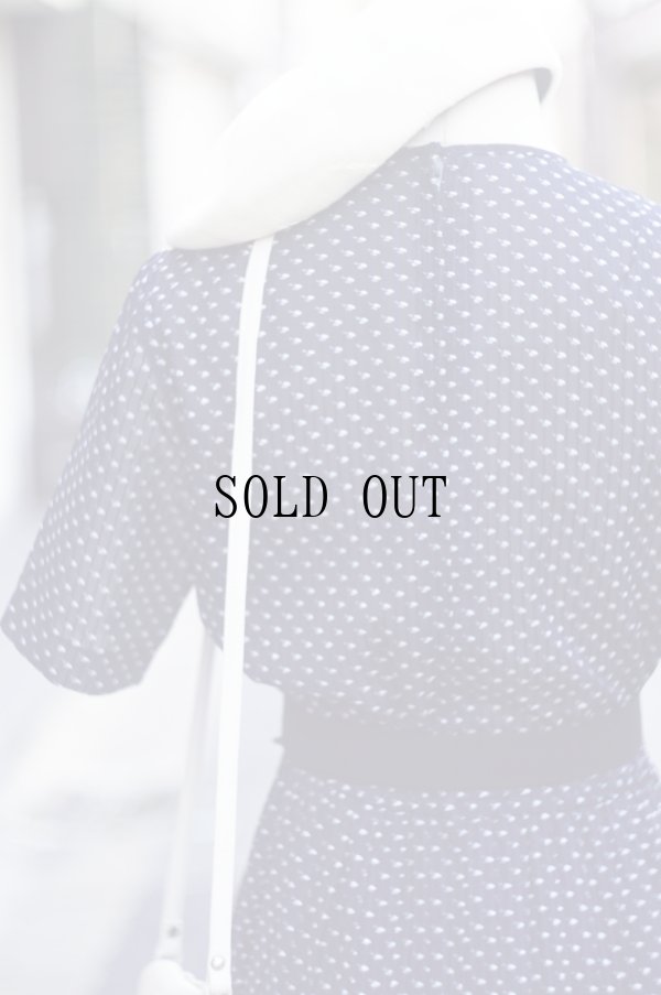 画像9: ”ONWARD”  小花柄 濃ネイビー系 半袖 レトロワンピース ラウンドネック プリーツ ウエストゴム[20116]