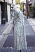 画像3: "Tokyo boire" グリーン系 チェック柄 フレンチスリーブ  レトロワンピース ラウンドネック シワ加工[20072]